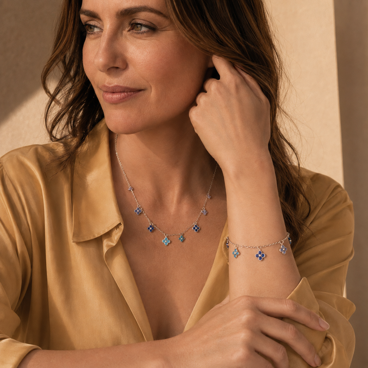 Quadrifoglio Lumière™ Set Collana e Bracciale - Quadrifogli di Zaffiri Multicolore